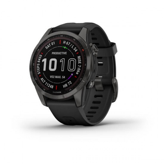 Garmin fēnix® 7S Sapphire Solar, Carbon Grey DLC Titanium with Black Band